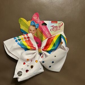 JoJo Siwa White Bow with Rainbow Hearts